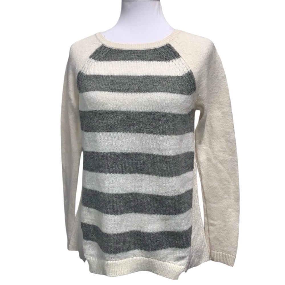 LOFT Cream Gray Crew Neck Knit Sweater Womens Sz M - Picture 4 of 9